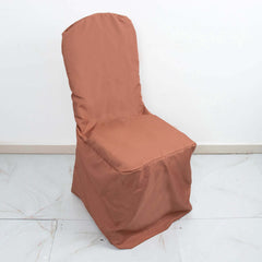 Polyester Slip On Banquet Chair Covers Terracotta (Rust) - Stain-Resistant Reusable Durable Fabric