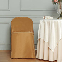 Polyester Slip On Folding Chair Covers Gold - Stain-Resistant Reusable Durable Fabric