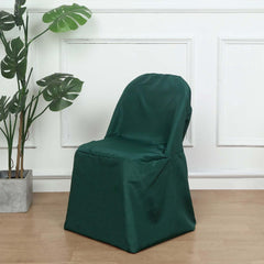Polyester Slip On Folding Chair Covers Hunter Emerald Green - Stain-Resistant Reusable Durable Fabric