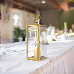 Stainless Steel Candle Lantern Vintage Top Design Gold - Outdoor Metal Patio Lantern Centerpiece 17"