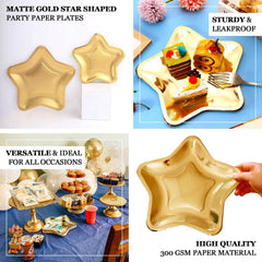 25-Pack Paper Star Shaped Dessert Plates in Matte Gold - Eco-friendly Disposable 300GSM Salad Appetizer Plates for Festive Occasions 7"