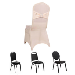 Spandex Chair Cover with Blush Rhinestone Buckled Sash Band Blush - Stretch Fitted Slipcover