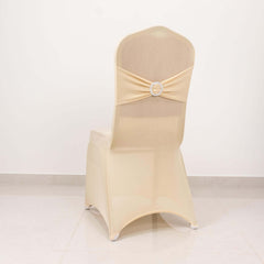 Spandex Chair Cover with Beige Rhinestone Buckled Sash Band Blush - Stretch Fitted Slipcover
