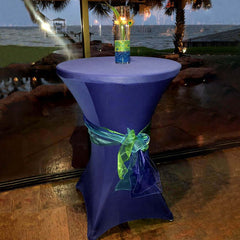 Spandex 24"-32" Round Cocktail Table Cover Navy Blue - Easy to Maintain Stretch Fitted Highboy Tablecloth