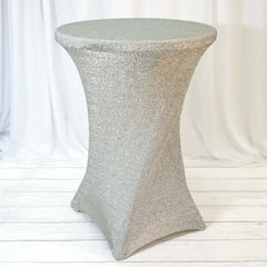 Metallic Spandex 36" Fitted Glitter Round Cocktail Table Cover Silver - Stretch Fit for High Top Tables