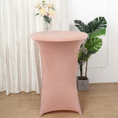 Spandex 24"-32" Round Cocktail Table Cover Dusty Rose - Easy to Maintain Stretch Fitted Highboy Tablecloth