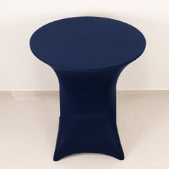 Spandex 33"-36" Round Cocktail Table Cover Navy Blue - Easy to Maintain Stretch Fitted Highboy Tablecloth