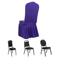 Spandex Chair Cover with Ruffle Pleated Skirt for Banquet Chairs Purple - 1-Piece Stretch Fitted Slipcover
