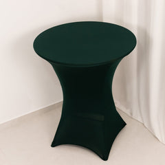 Spandex 33"-36" Round Cocktail Table Cover Hunter Emerald Green - Easy to Maintain Stretch Fitted Highboy Tablecloth