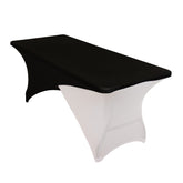 Stretch Spandex 72"x30" Rectangle Table Cover Black/White Cross Over Design - Versatile & Sleek Two-Piece Fitted Tablecloth with Elastic Foot Pockets