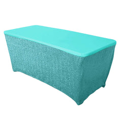 Stretch Spandex 72"x30" Rectangle Tablecloth Metallic Turquoise - Form-Fitting Table Cover