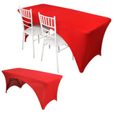 Stretch Spandex 96"x30" Rectangle Table Cover Red with Curved Open Back Design Tailored Professional Look