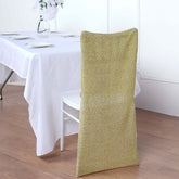 Stretch Spandex Chair Back Slipcover with Metallic Shimmer Tinsel Champagne - Durable Chiavari Chair Back Cover