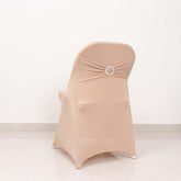 Stretch Spandex Chair Cover Nude for Folding Chairs - Secure Fit Slipcover with Silver Rhinestone Buckled Sash Band