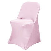 Stretch Spandex Chair Cover Pink for Folding Chairs - Reusable & Wrinkle-Resistant 160GSM Fitted Slipcover