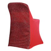 Stretch Spandex Chair Cover Red for Folding Chairs - Metallic Shimmer Tinsel Back Design Fitted Slipcover