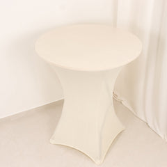 Spandex 33"-36" Round Cocktail Table Cover Ivory - Easy to Maintain Stretch Fitted Highboy Tablecloth