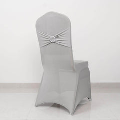 Spandex Chair Cover with Silver Rhinestone Buckled Sash Band Blush - Stretch Fitted Slipcover
