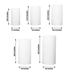 Set of 5 White Spandex Cylinder Pedestal Stand Covers, Stretchable Pillar Prop Covers - 160 GSM