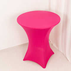 Spandex 33"-36" Round Cocktail Table Cover Fuchsia - Easy to Maintain Stretch Fitted Highboy Tablecloth
