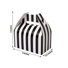 25 Pack White Black Striped Candy Gift Tote Gable Boxes, Party Favor Treat Bags - 6"x3.5"x7"