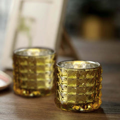 6 Pack 3" Studded Gold Mercury Glass Votive Holders, Faceted Tealight Candle Holders