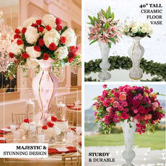 40" Shimmering Gold Glittered Marble Design Flower Pot Vase With Pearls and Mirror Mosaic Embellishment