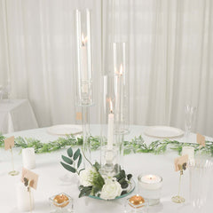 3-Arm Round Crystal Glass Candelabra Clear Taper Design - Sophisticated Pillar Candle Holder Table Centerpiece for Weddings 23"