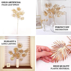 3-Pack Artificial Palm Leaf Branches Metallic Gold - Radiant Faux Plant Stems for Boho Tropical & Modern Design Concepts 24"