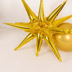 5 Pack Metallic Gold 14-Point Starburst Mylar Foil Balloons, 22" Fireworks Star Explosion Party Balloons