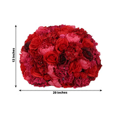 Pre-Arranged Silk Rose Bouquet Floral Arrangement Table Decor, Large Red Artificial Rose Flower Balls Wedding Centerpieces - 20"
