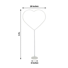 2 Pack White Heart Shaped Plastic Balloon Holder Column, 5ft Balloon Arch Stand Kit with Round Water Fillable Base