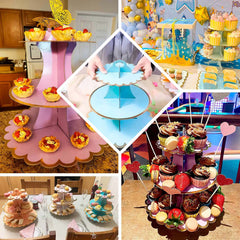 3-Tier Cardboard Cupcake Stand Mint - Sturdy & Collapsible Dessert Treat Tower with Gold Scalloped Rim for Baby Shower Wedding & Party Decor 13"