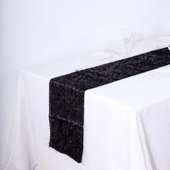 Metallic Tinsel Polyester 12"x108" Table Runner Black - Shimmery Fringe Shag Table Decor
