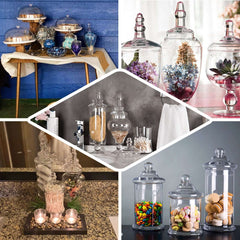Set of 3 Glass Jars Apothecary Design Clear and Snap-On Lids - Stylish Decorative Candy Buffet Storage 8.5", 9", 10"