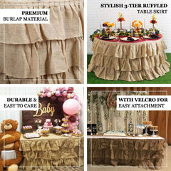 Burlap 21ft Table Skirt Natural 3 Tier Ruffled Design for Rustic Weddings & Country Events