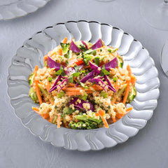 12-Pack Plastic Dinner Plates Silver Flared Rim - Durable Disposable Party Plates 9"