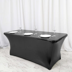 Stretch Spandex 72"x30" Rectangle Tablecloth Metallic Black - Form-Fitting Table Cover