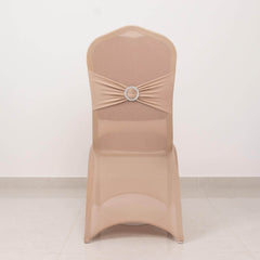 Spandex Chair Cover with Nude Rhinestone Buckled Sash Band Blush - Stretch Fitted Slipcover