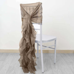1 Set Chiffon Hoods Chair Sashes with Willow Ruffles Design Taupe - Stylish Chair Bow Decor