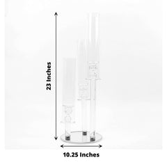 3-Arm Round Crystal Glass Candelabra Clear Taper Design - Sophisticated Pillar Candle Holder Table Centerpiece for Weddings 23"