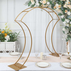 Metal Wedding Centerpiece Curvy Design Gold - Floral Arch Frame Table Stand 38"