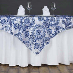 Flocking 60"x60" Table Overlay Square Tablecloth Royal Blue - Damask Table Cover