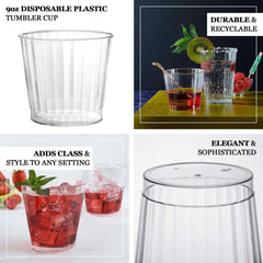 25-Pack Plastic Party Cups Crystal Clear with Rounded Rim - Durable Hard Disposable Drinkware 9oz