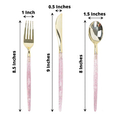 24-Pack Plastic Cutlery Set Metallic Gold with Rose Gold Glitter - Stylish Disposable Silverware-Pack 8"
