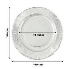 25-Pack Paper 10" Round Dinner Plates in Metallic Silver Sunray Design - Disposable Heavy Duty 350GSM Party Plates