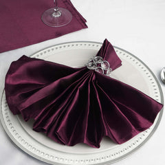 5 Pack Eggplant Satin Cloth Napkins with Hemmed Edges, Reusable Dinner Napkins - 20"x20"