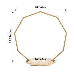 Metal Nonagon Floral Hoop Cake Stand Gold - Chic Geometric Dessert Display DIY Centerpiece Table Decoration With Wooden Base 27"