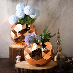 2-Pack Mercury Glass Vases Honeycomb Design Rose Gold - Stylish Geometric Wedding Centerpieces 6"