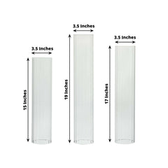 Set of 3 Clear Ribbed Glass Hurricane Shades Open End Design - Stylish Candelabra Pillar Candle Holder Table Centerpiece 15", 17", 19"